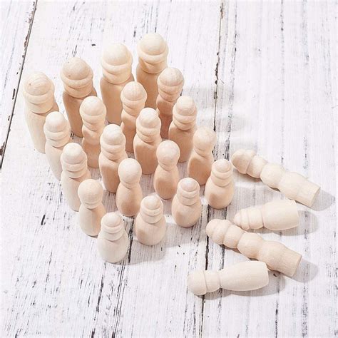 30x 30 pcs 5 shapes natural unfinished wood peg doll bodies wooden