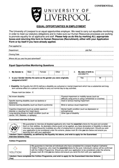 equal opportunities  employment application form printable