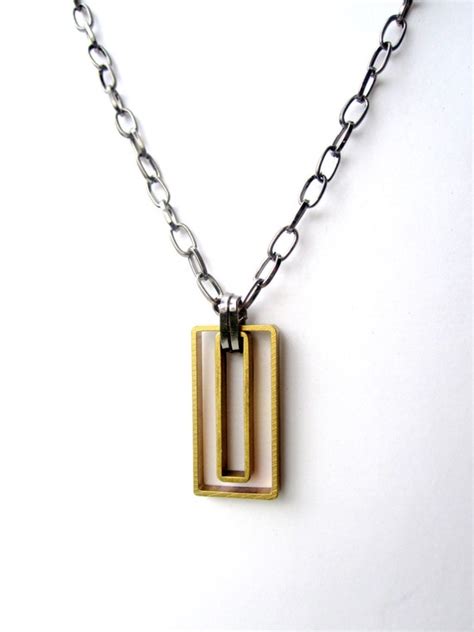 mens necklace  rectangle pendant mens chain  pearlatplay