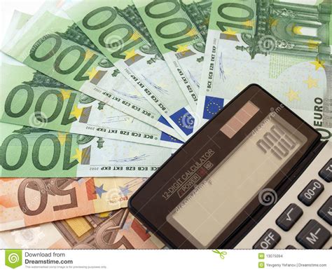 calculator  euro banknotes stock photo image  europe paper
