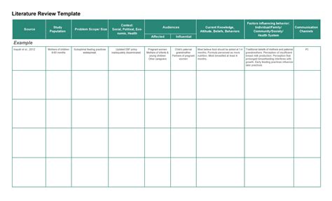 literature review excel template collection
