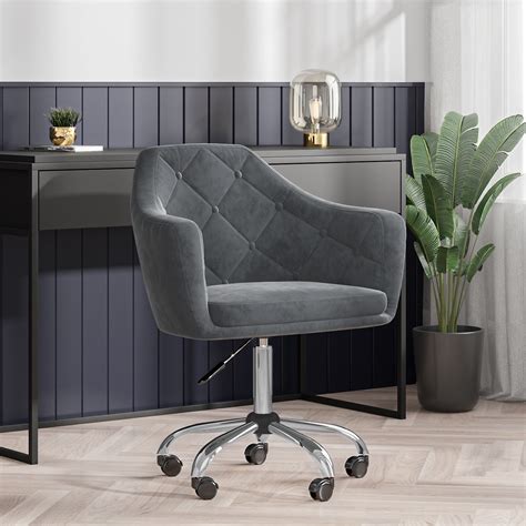 grey velvet office swivel chair  button  marley mrl ebay