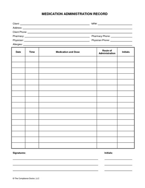 medication administration record form medication chart medication