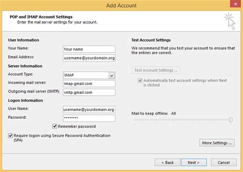 set  gmail account  outlook