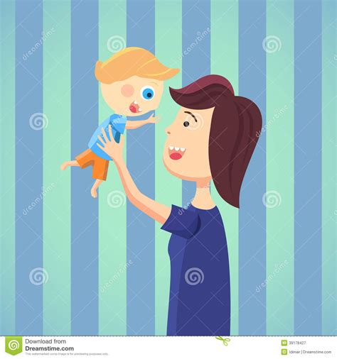 Happy Mom With Son Cartoon Stock Vector Illustration Of