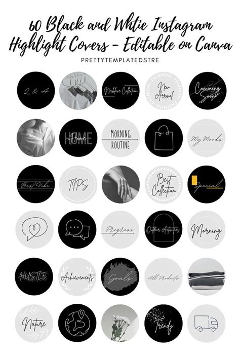 aesthetic black  white instagram highlight covers etsy black