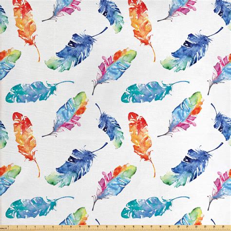 feather fabric   yard watercolor bird feathers  soft color