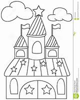 Castle Coloring Cartoon Star Clouds Drawn Hand Flags Preview sketch template
