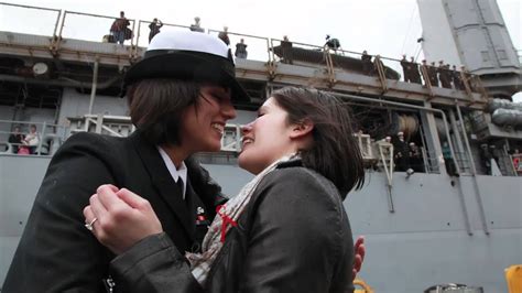 navy first same sex couple share first kiss at homecoming youtube