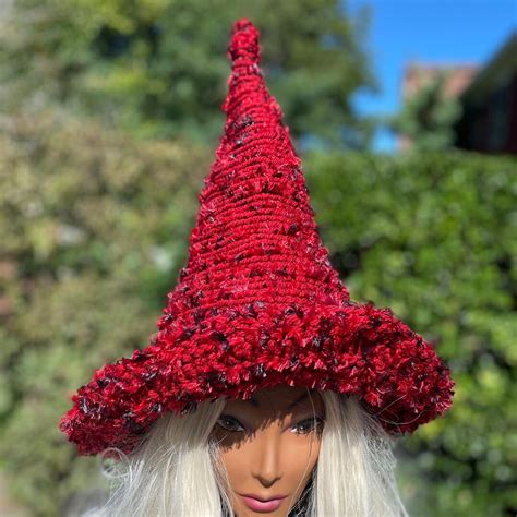 Red Witch Hat Wizard Fuzzy Hat Unique Red Halloween Hat Red Etsy