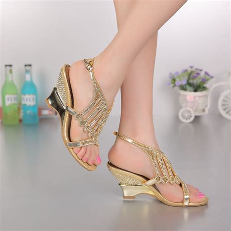 2016 Summer New Fashion Wedding Shoes Gold Color Wedges