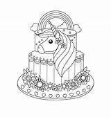 Unicorn Cake Coloring Pages Drawing Book Cakes Illustration Adult Stock Birthday Printable Vector Kids Doodle Handdrawn Style Depositphotos Fun sketch template