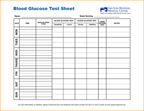 diabetes glucose log spreadsheet  glucose log book template printable