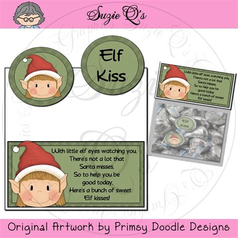 elf kisses topper  kiss labels digital printable etsy