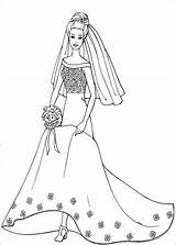 Coloring Barbie Dress Pages Print Cartoon Printable Wedding sketch template