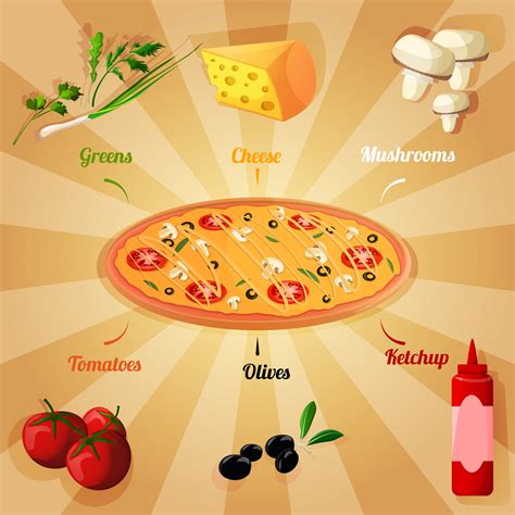 pizza ingredients poster  vector art  vecteezy