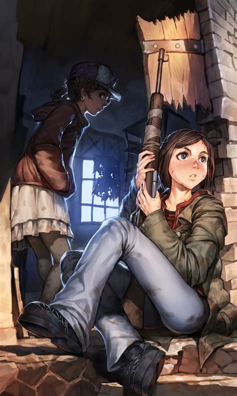 clementine and ellie the last of us the walking dead and the walking dead game drawn by