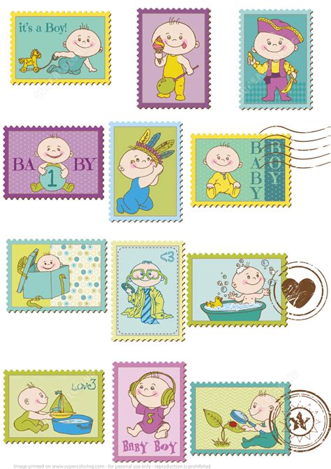 printable postage stamps  baby boy  printable papercraft
