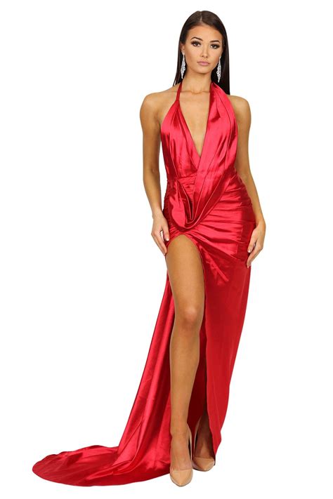 bella satin gown red noodz boutique