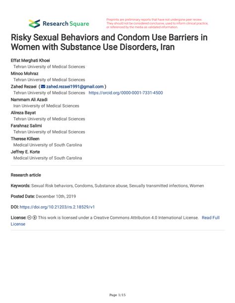 pdf risky sexual behaviors and condom use barriers in women with