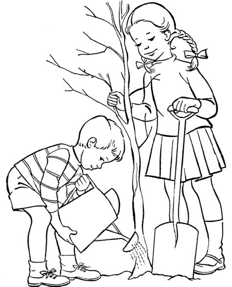 kids planting trees coloring pages arbor day coloring pages