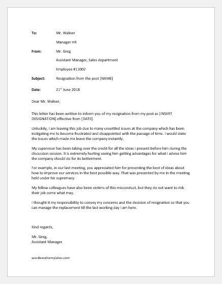 resignation letter unhappy  management  letter templates