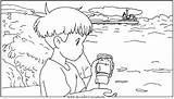 Ponyo Sosuke Coloriages Miyazaki Falaise Hayao sketch template