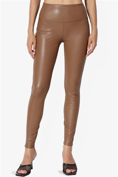themogan sexy stretchy faux leather wide waistband high rise leggings