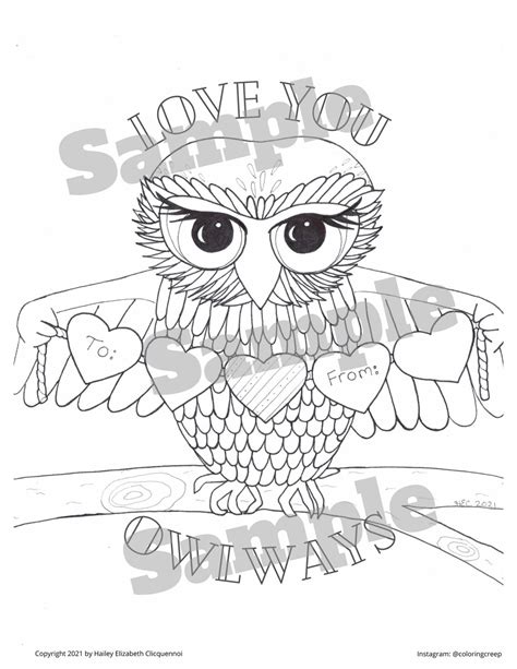 owl love  owlways coloring valentines  etsyde