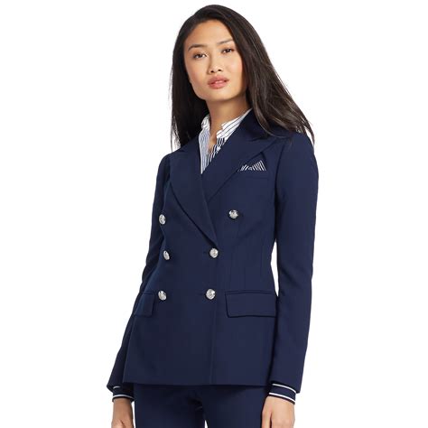 lyst pink pony crepe double breasted jacket  blue