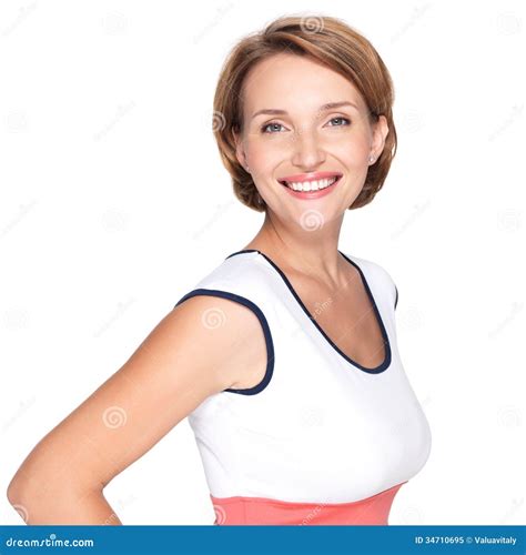 portrait   beautiful young adult white happy woman stock image