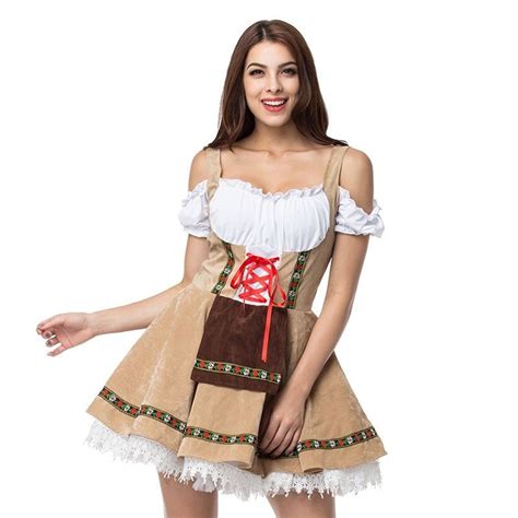Women German Dirndl Dress Off Shoulder Oktoberfest Beer