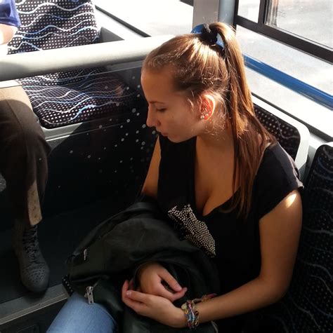 hot cleavage on bus busted