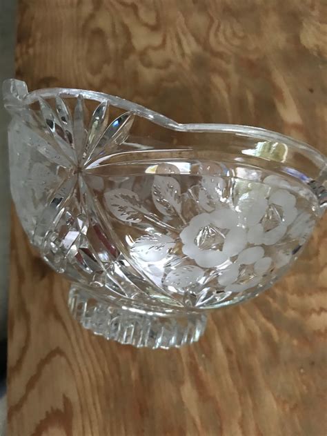 Vintage 7 5 Etched And Cut Glass Bowl Etsy