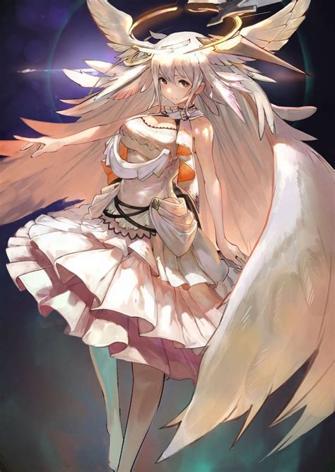 Anime Angel Girl With Giant Wings And Beautiful White Hair