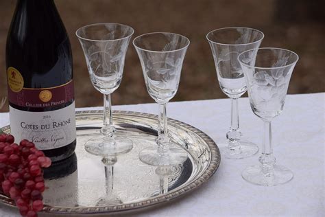 Vintage Etched Wine Glasses Set Of 4 Heisey Dolly Madison Rose C