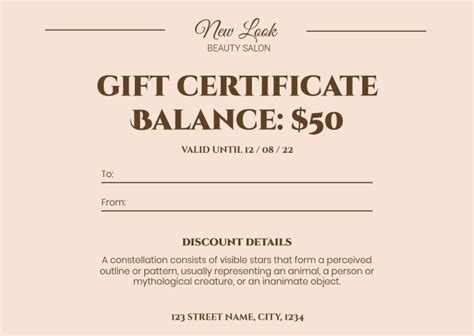 beauty salon gift certificate template