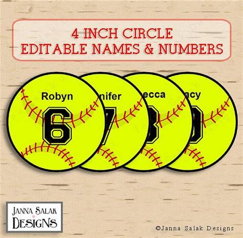 softball tags  editable names  numbers instant  diy