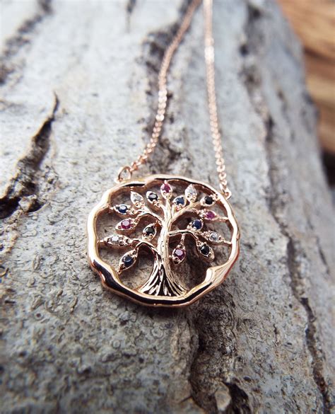 tree  life pendant rose gold protection tree handmade necklace gothic