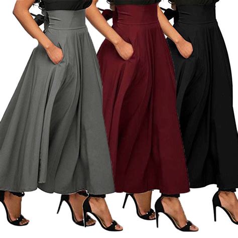bagilaanoe bagilaanoe usa high waist pleated long skirts women flared full maxi skirt swing