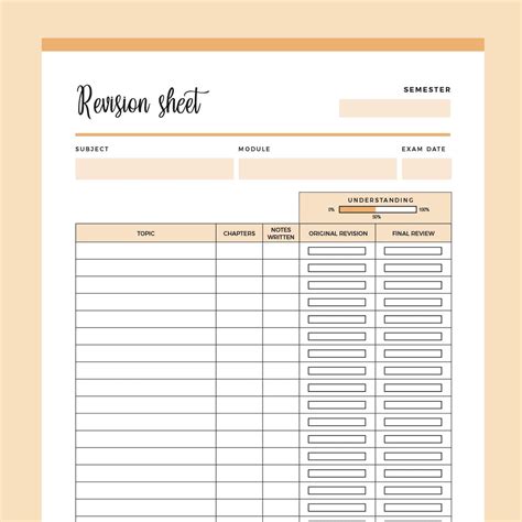 printable revision sheet  students instant   plan