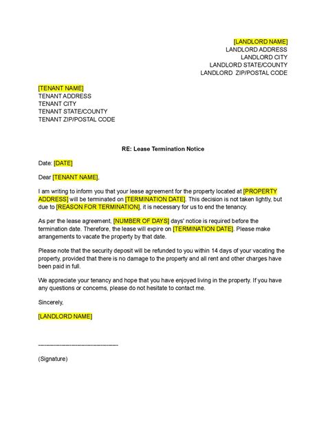 lease termination letter  tenant template   easy
