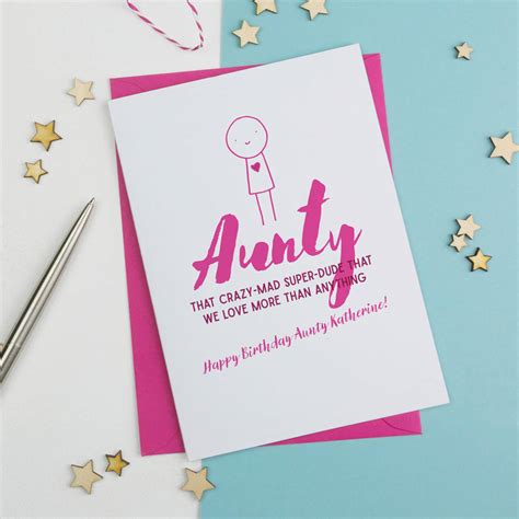 personalised auntie character birthday card by a is for alphabet