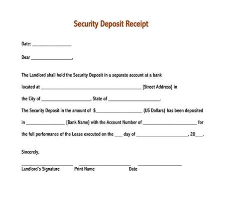 security deposit receipt templates word