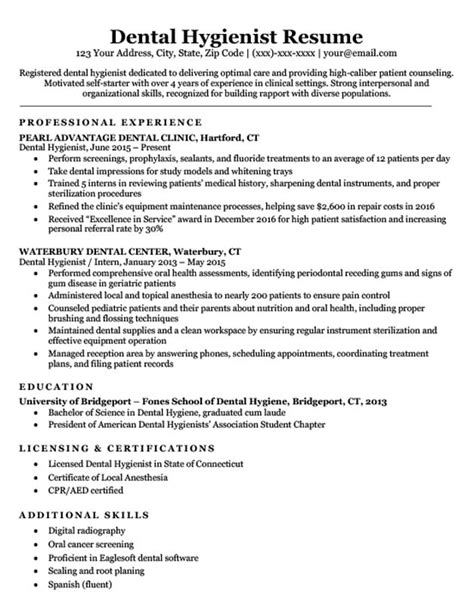 dental hygienist resume sample writing tips resume companion