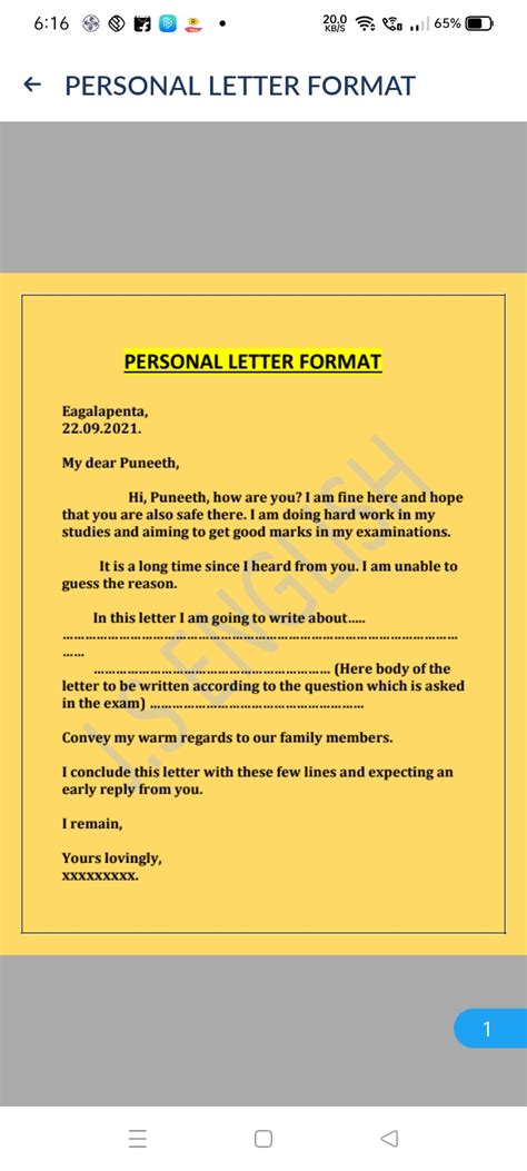 personal letter format english notes teachmint