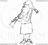 Clarinet Girl Cartoon Clipart Outlined Playing Royalty Djart Vector Illustration sketch template
