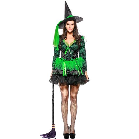 halloween party costume adult women dresses halloween party dress green witch holiday costumes