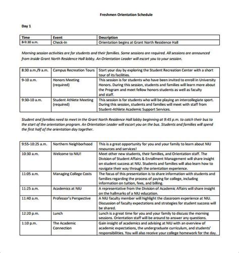 orientation template word  template