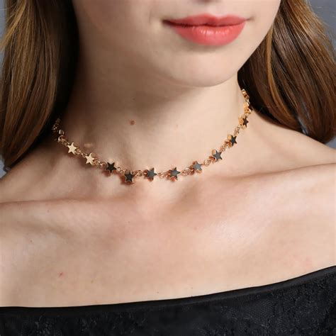 fashion copper stars link chain women choker necklace neck collar jewelry statement goldsilver